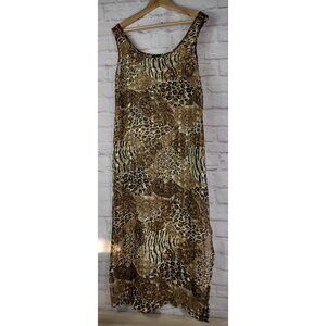 Dotti USA Y2K Sheer Slip Maxi Tank Dress Animal Print 90s Festival Swim Cover Up